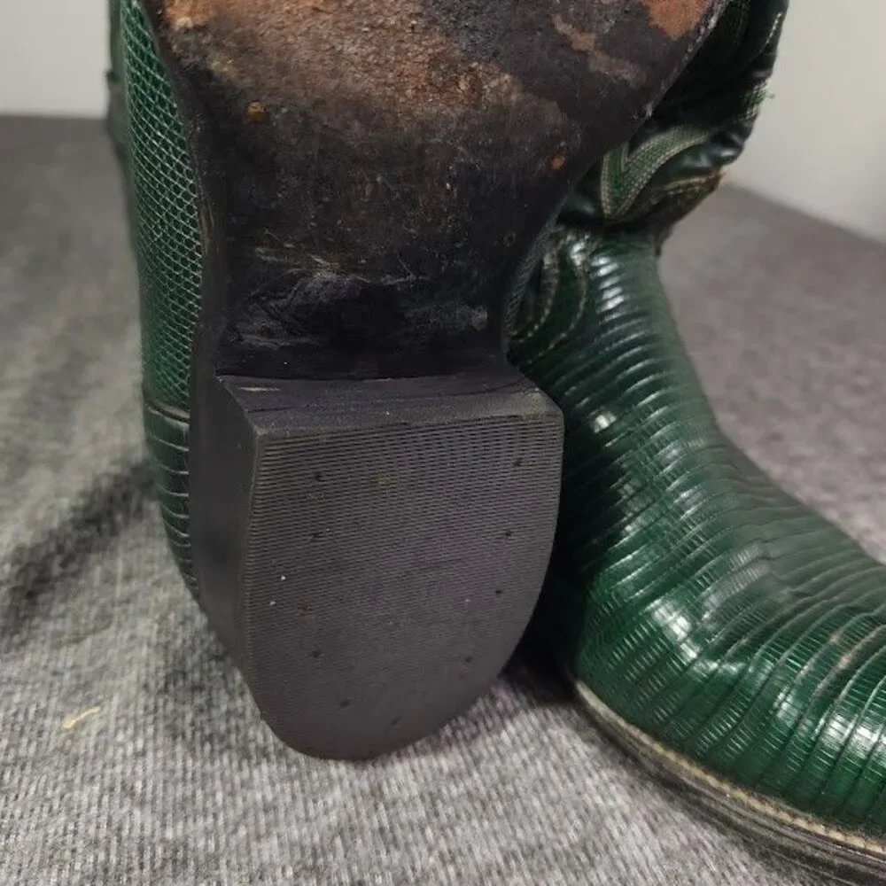 Men’s Vintage Botas Bandido Exotic Green Teju Lizard Western Cowboy Boots 8-8.5D